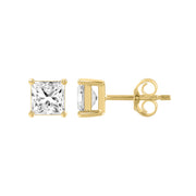 1 Carat Princess Lab Grown Diamond Stud Earrings Yellow Gold down view