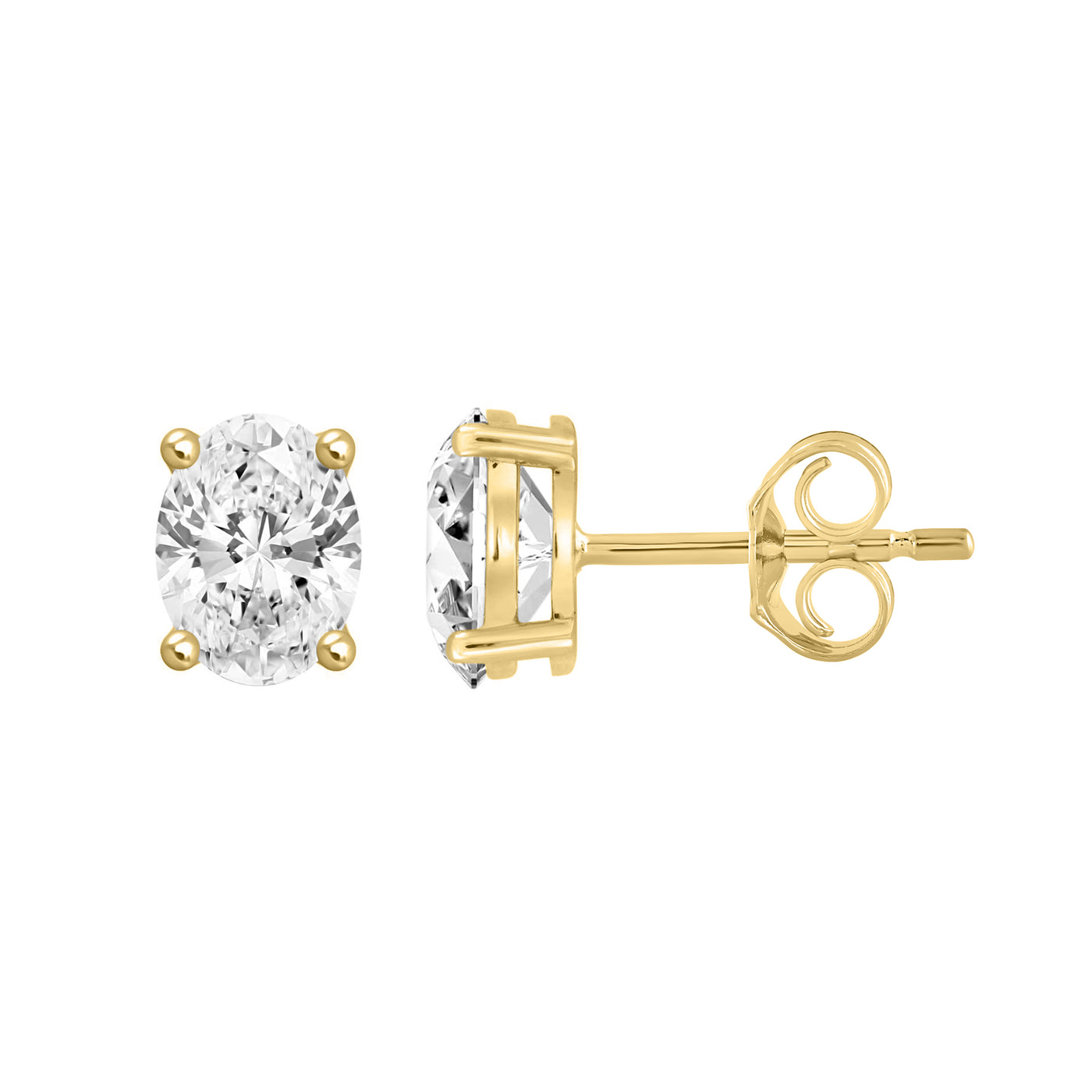 0.5 Carat Oval Lab Grown Diamond Stud Earrings Yellow Gold down view