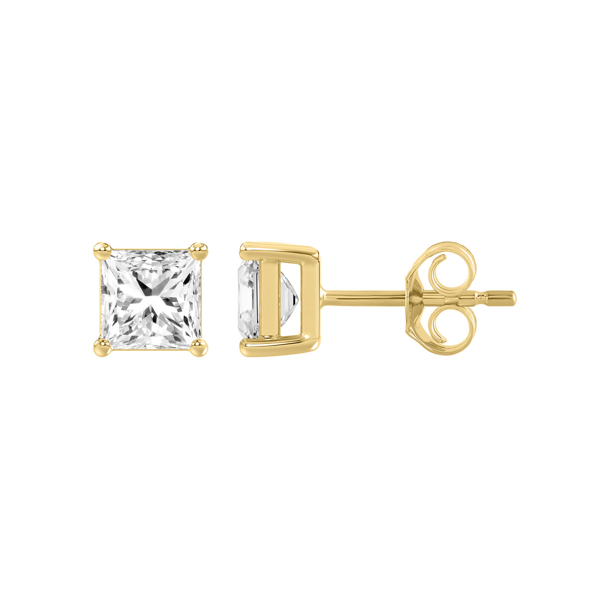 0.46 Carat Princess Lab Grown Diamond Stud Earrings Yellow Gold down view