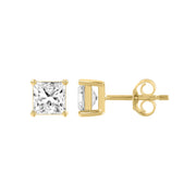 0.46 Carat Princess Lab Grown Diamond Stud Earrings Yellow Gold down view
