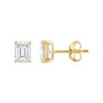1.5 Carat Emerald Cut Lab Grown Diamond Stud Earrings Yellow Gold down view