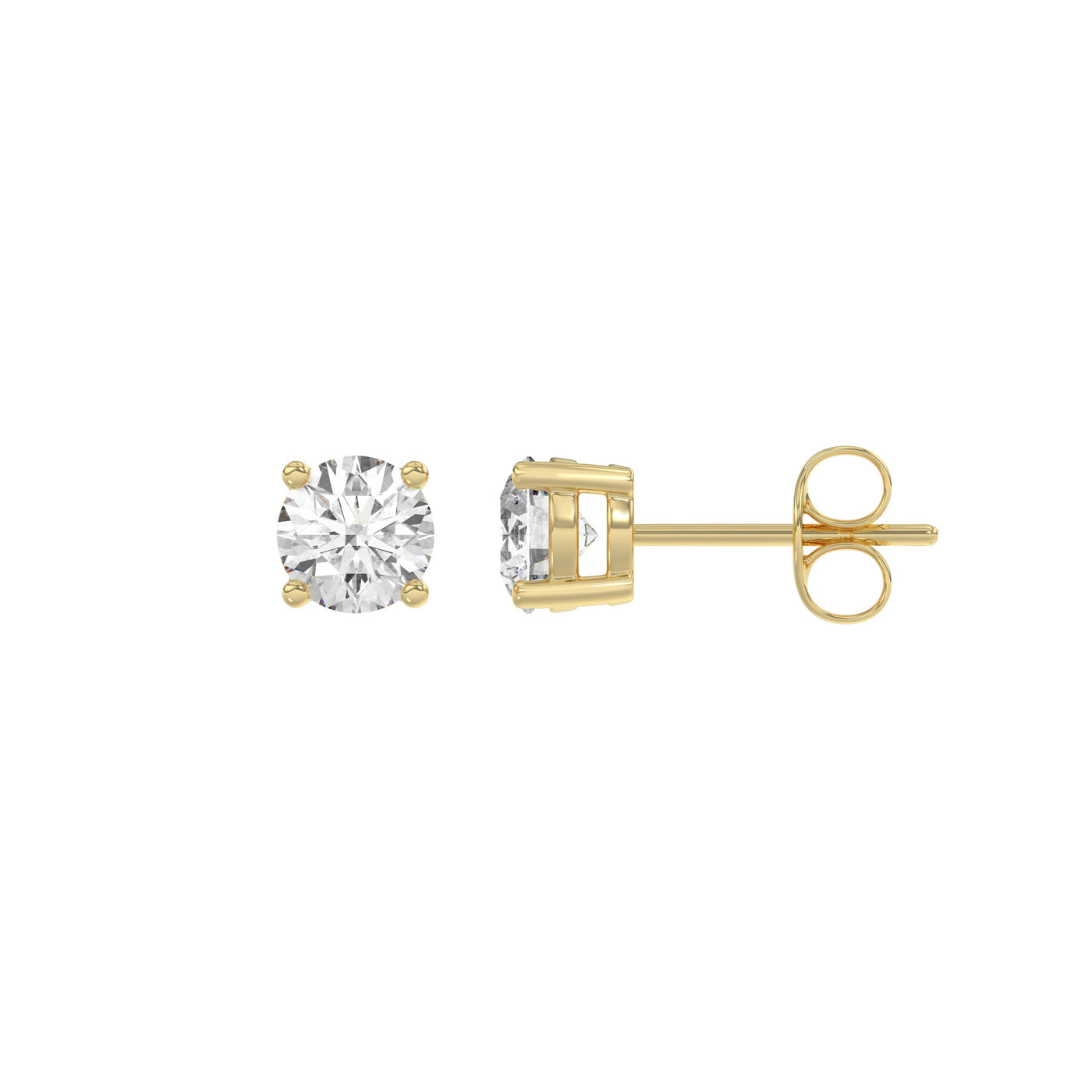1 Carat Round Brilliant Lab Grown Diamond Stud Earrings Yellow Gold flat view