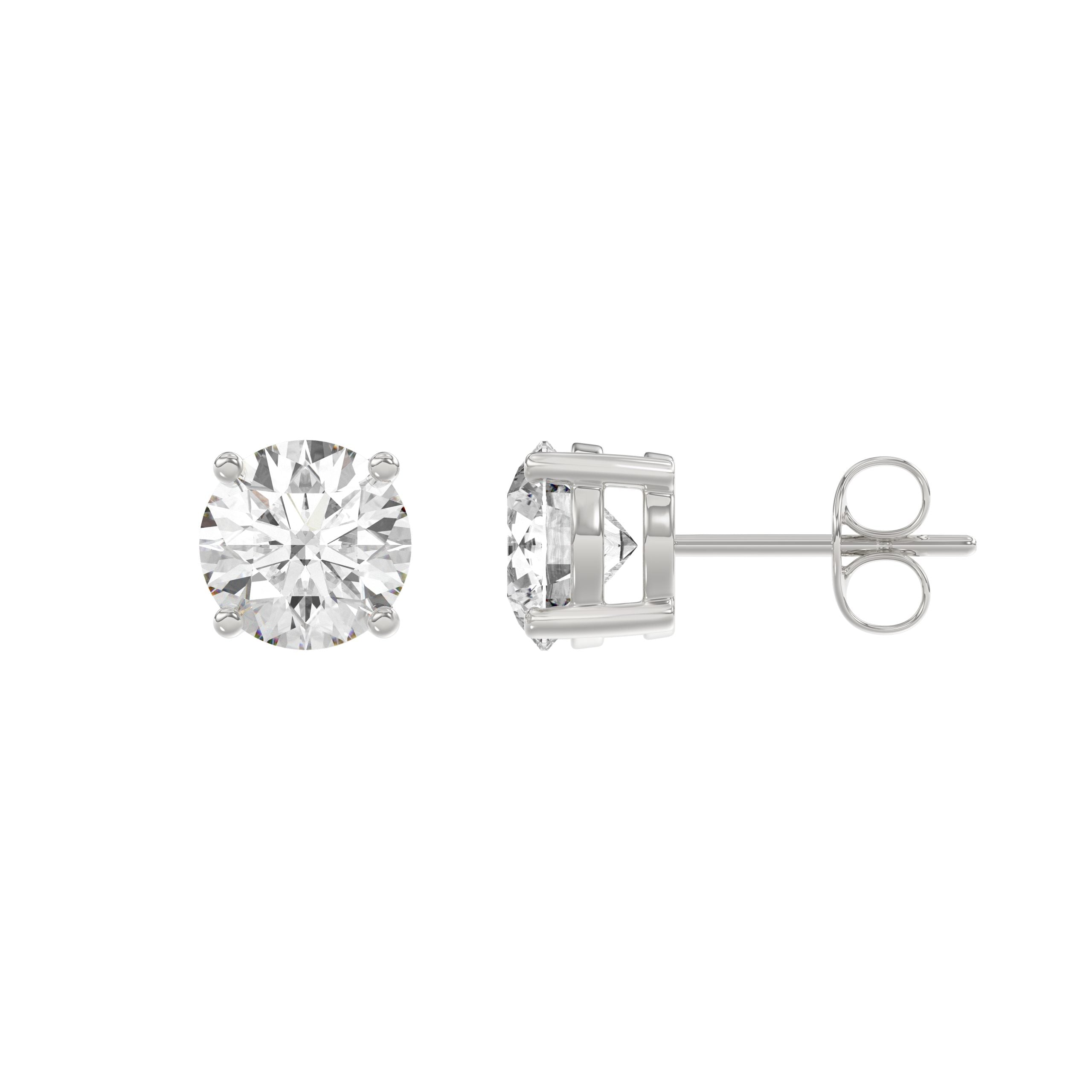 2 Carat Round Brilliant Lab Grown Diamond Stud Earrings White Gold flat view