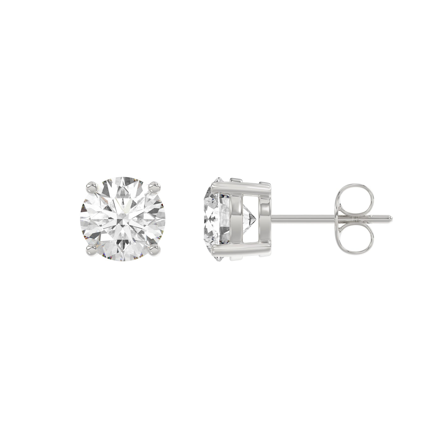 2 Carat Round Brilliant Lab Grown Diamond Stud Earrings White Gold flat view