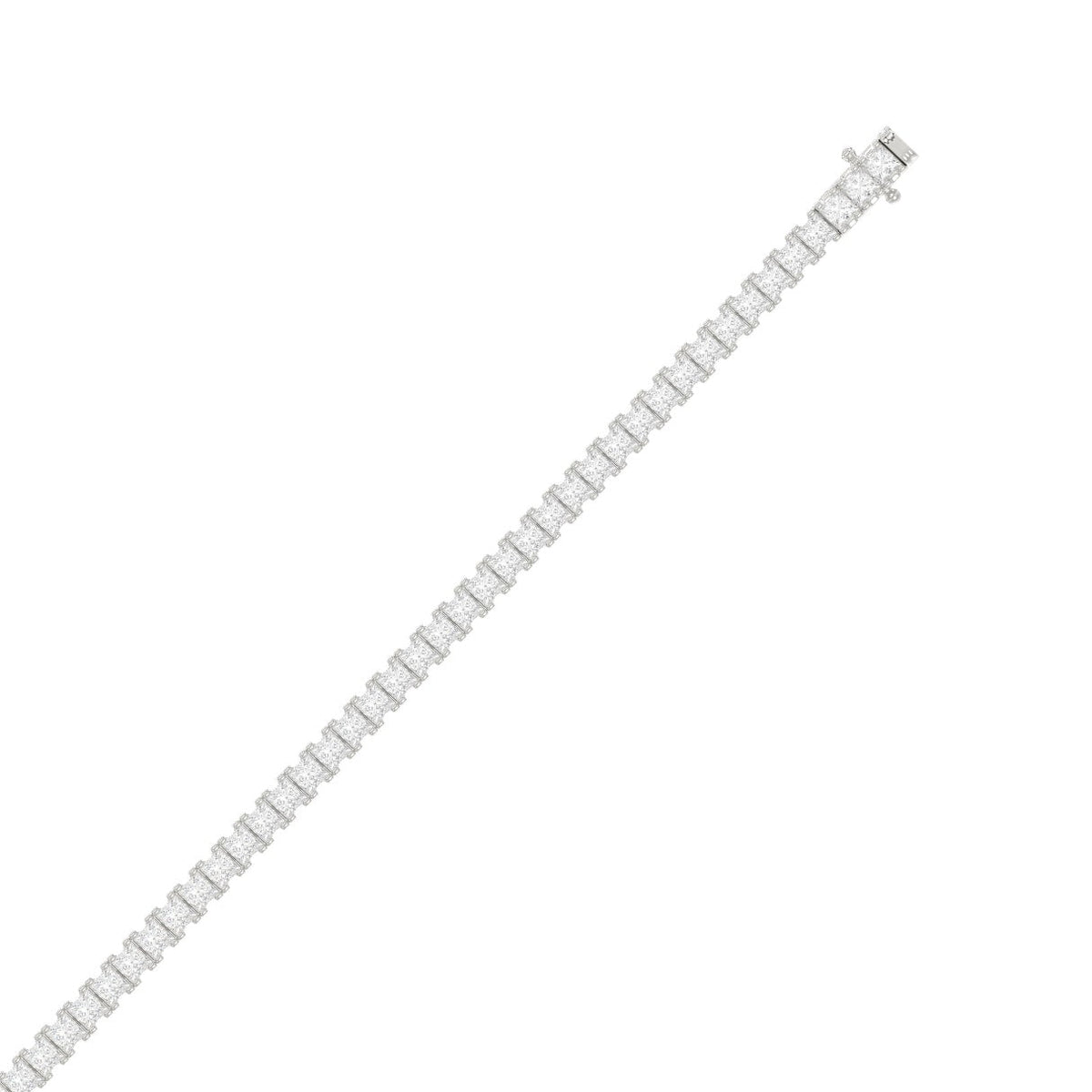 Princess Cut Tennis Bracelet — 7 ct, White gold, flat view