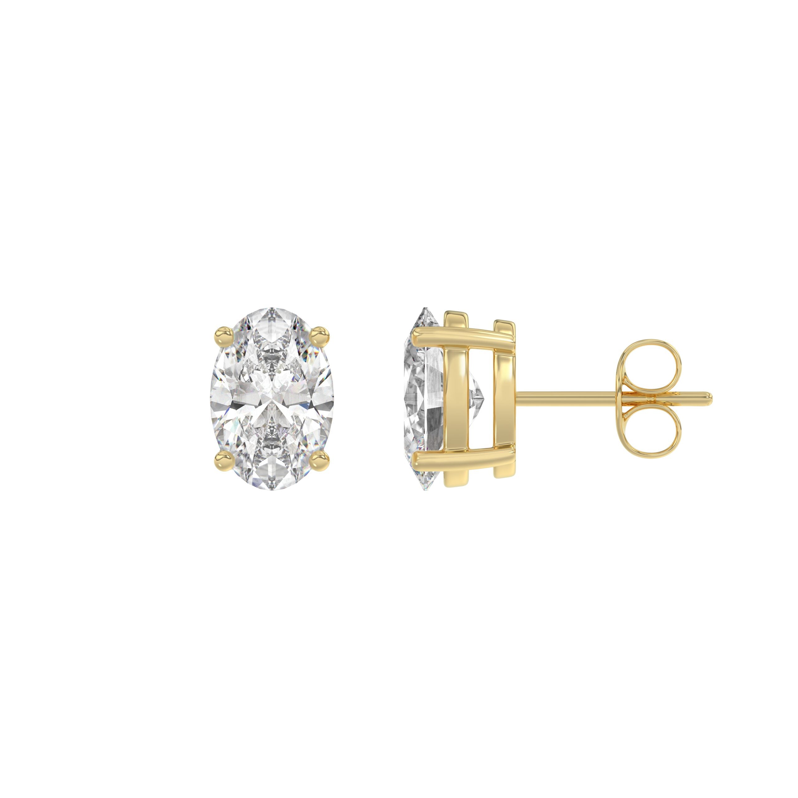 1.5 Carat Oval Lab Grown Diamond Stud Earrings Yellow Gold flat view