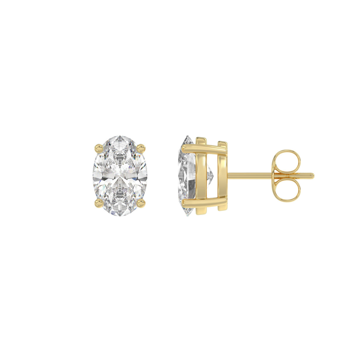 1.5 Carat Oval Lab Grown Diamond Stud Earrings Yellow Gold flat view