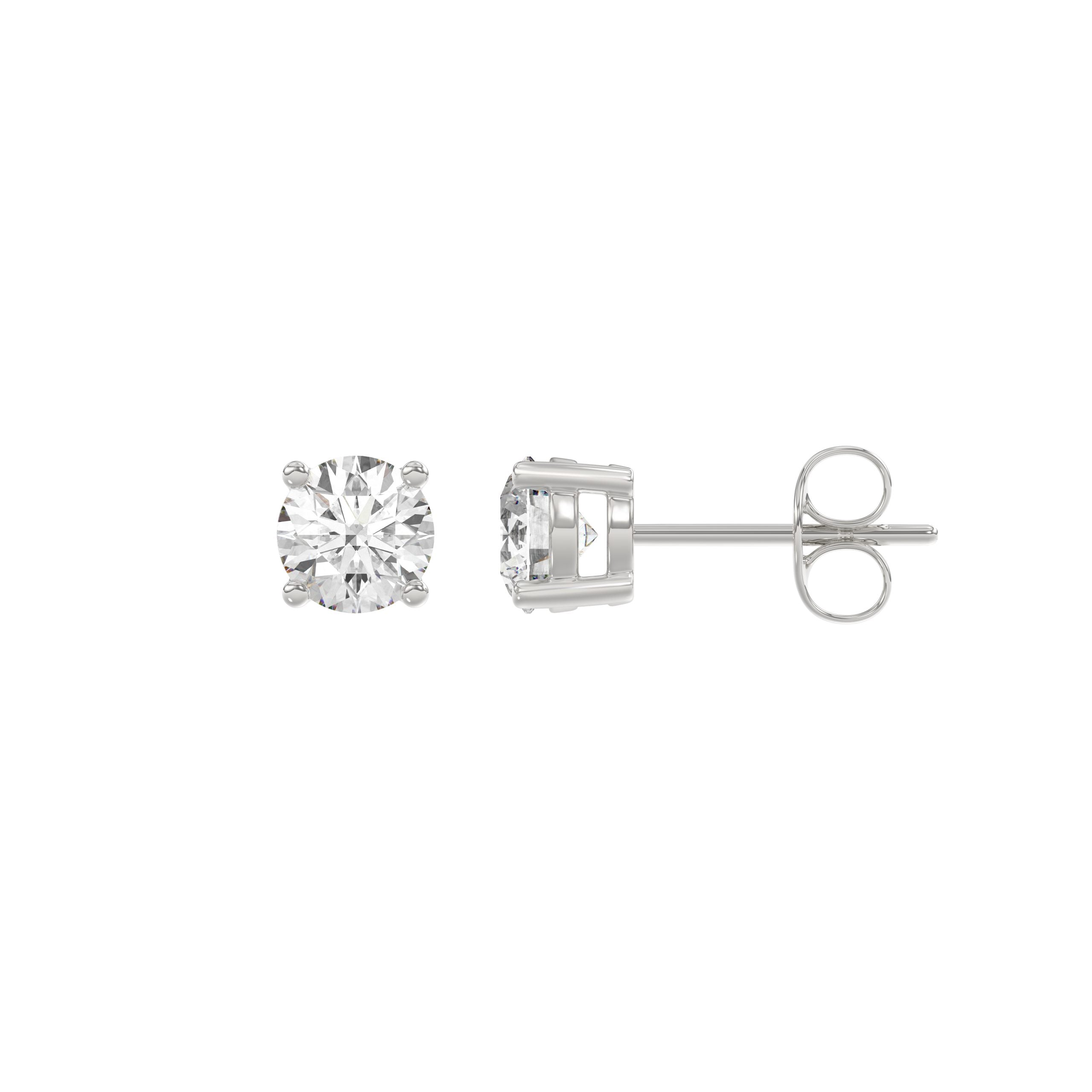1 Carat Round Brilliant Lab Grown Diamond Stud Earrings White Gold flat view