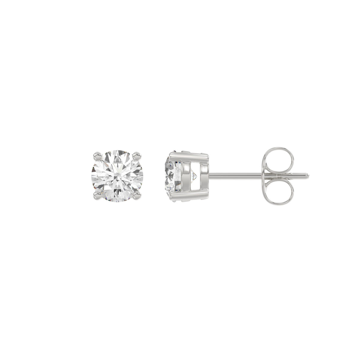 1 Carat Round Brilliant Lab Grown Diamond Stud Earrings White Gold flat view