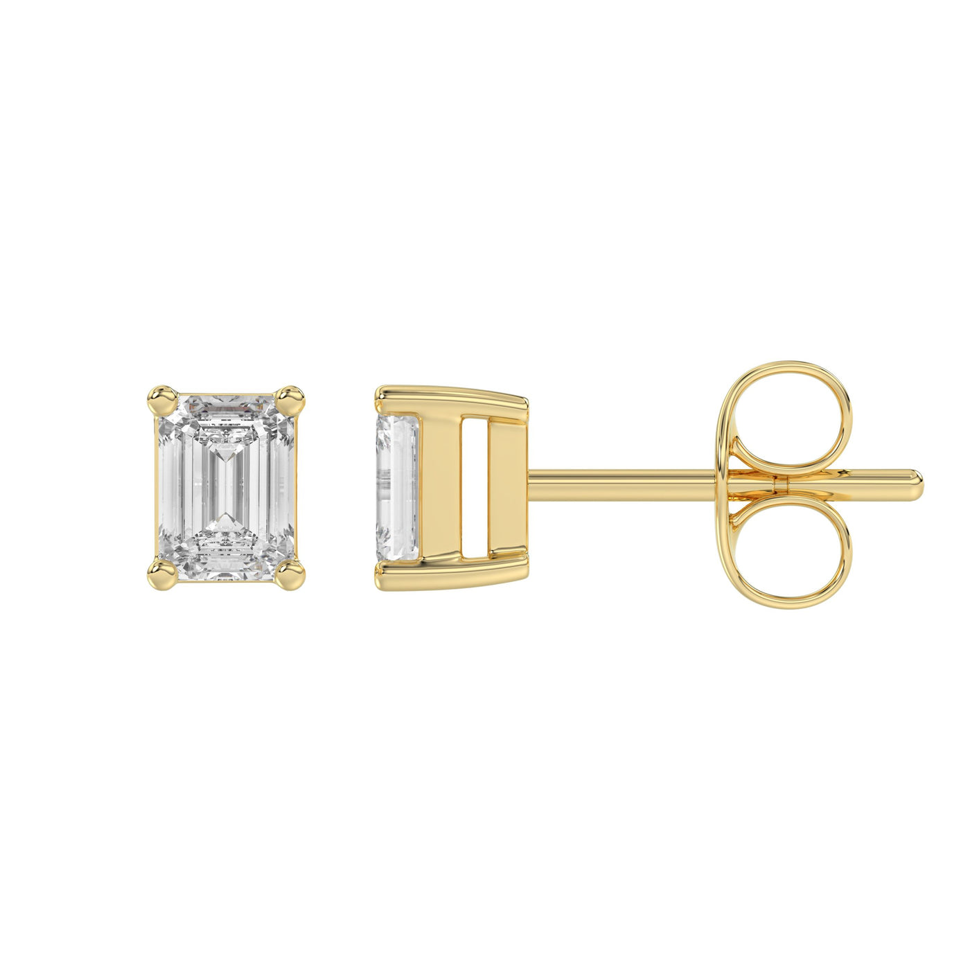 0.5 Carat Emerald Cut Lab Grown Diamond Stud Earrings Yellow Gold flat view