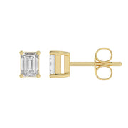0.5 Carat Emerald Cut Lab Grown Diamond Stud Earrings Yellow Gold flat view