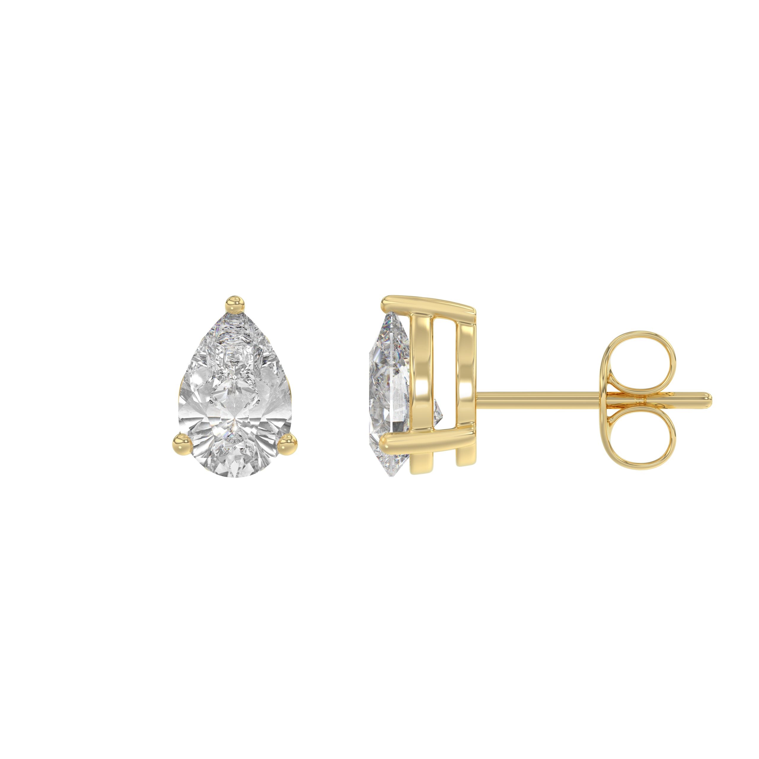 1.5 Carat  Lab Grown Diamond Stud Earrings Yellow Gold flat view
