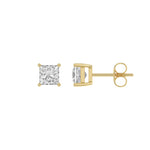 1 Carat Princess Lab Grown Diamond Stud Earrings Yellow Gold flat view