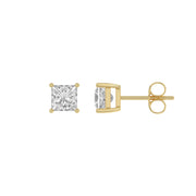 1 Carat Princess Lab Grown Diamond Stud Earrings Yellow Gold flat view