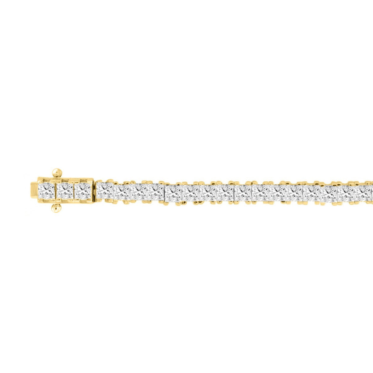 Princess Cut Tennis Bracelet — 7 ct, Yellow gold, flat view