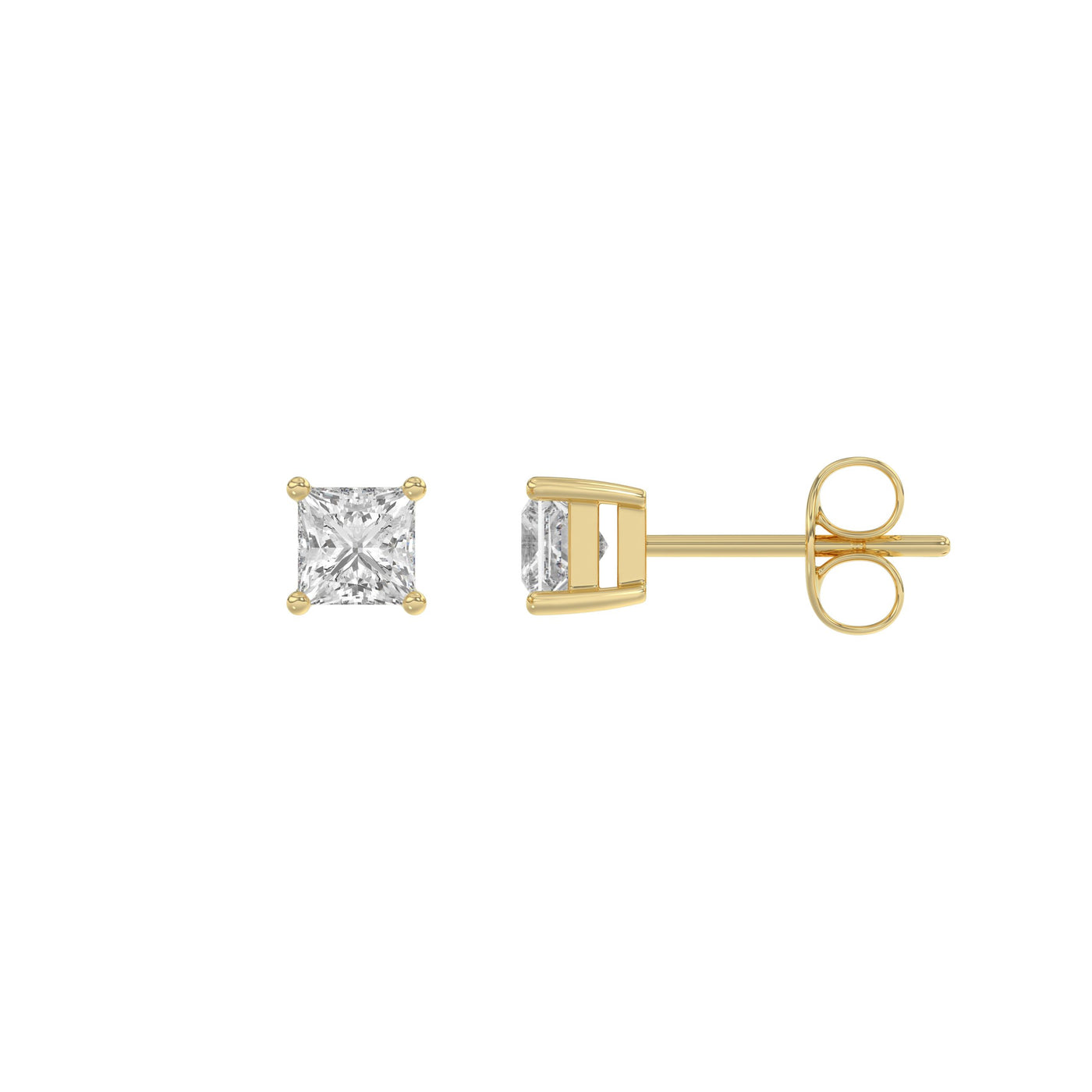 0.46 Carat Princess Lab Grown Diamond Stud Earrings Yellow Gold flat view