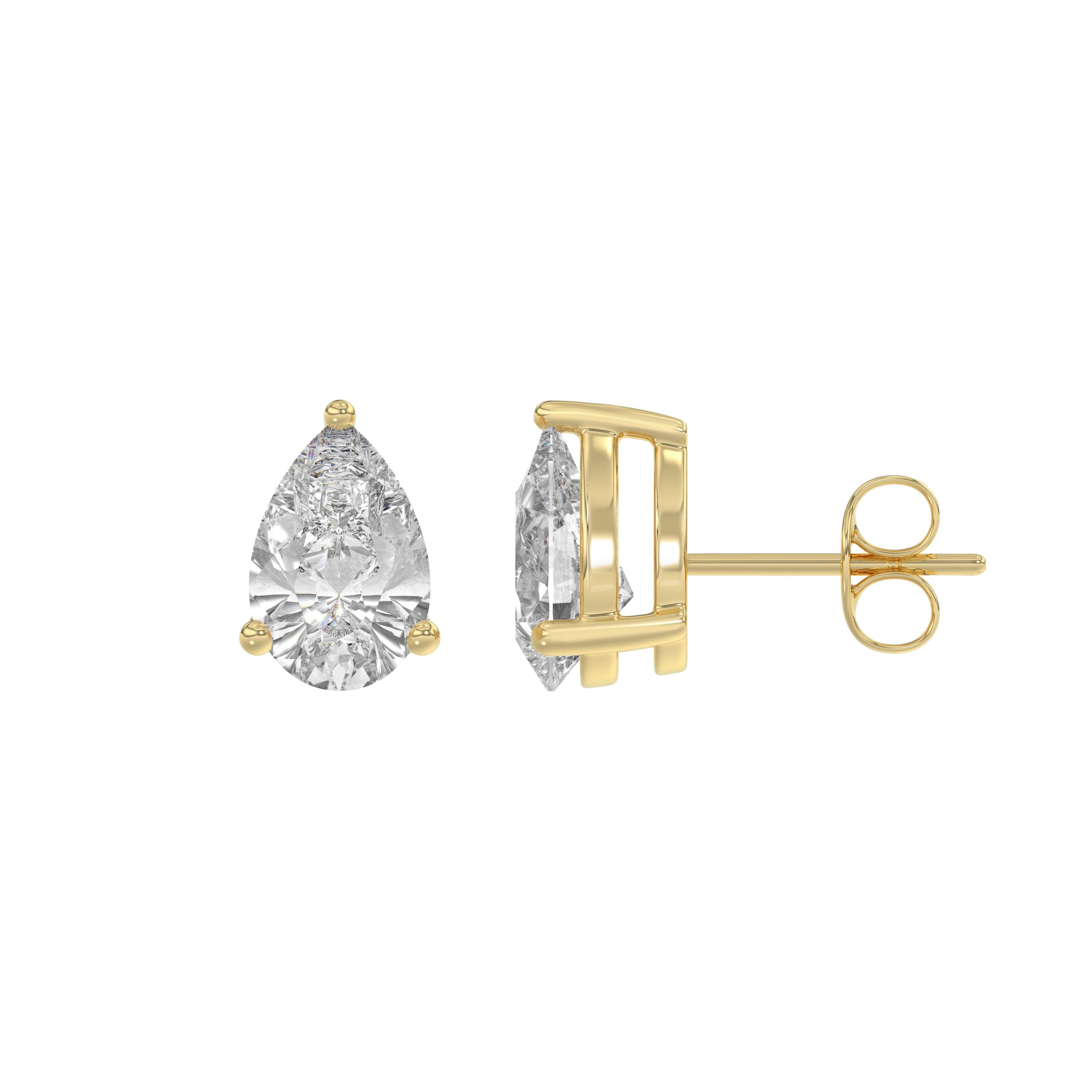 2 Carat  Lab Grown Diamond Stud Earrings Yellow Gold flat view