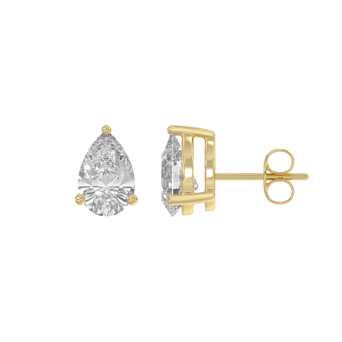 2 Carat  Lab Grown Diamond Stud Earrings Yellow Gold flat view