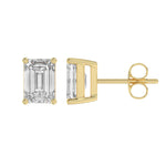 2 Carat Emerald Cut Lab Grown Diamond Stud Earrings Yellow Gold flat view