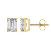 2 Carat Emerald Cut Lab Grown Diamond Stud Earrings Yellow Gold flat view