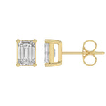 1 Carat Emerald Cut Lab Grown Diamond Stud Earrings Yellow Gold flat view
