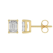 1 Carat Emerald Cut Lab Grown Diamond Stud Earrings Yellow Gold flat view