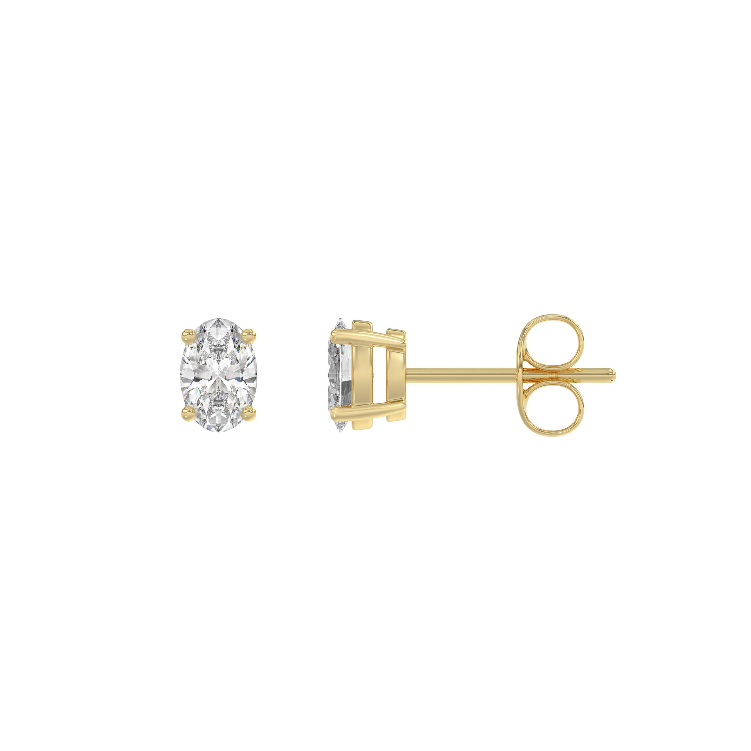 0.5 Carat Oval Lab Grown Diamond Stud Earrings Yellow Gold flat view
