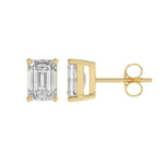 1.5 Carat Emerald Cut Lab Grown Diamond Stud Earrings Yellow Gold flat view
