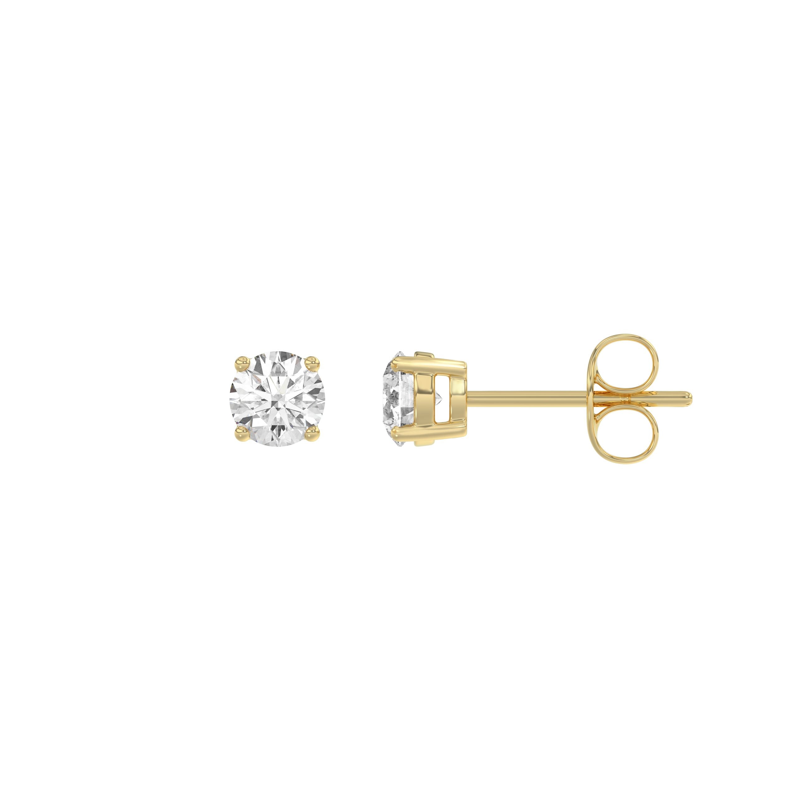0.5 Carat Round Brilliant Lab Grown Diamond Stud Earrings Yellow Gold flat view