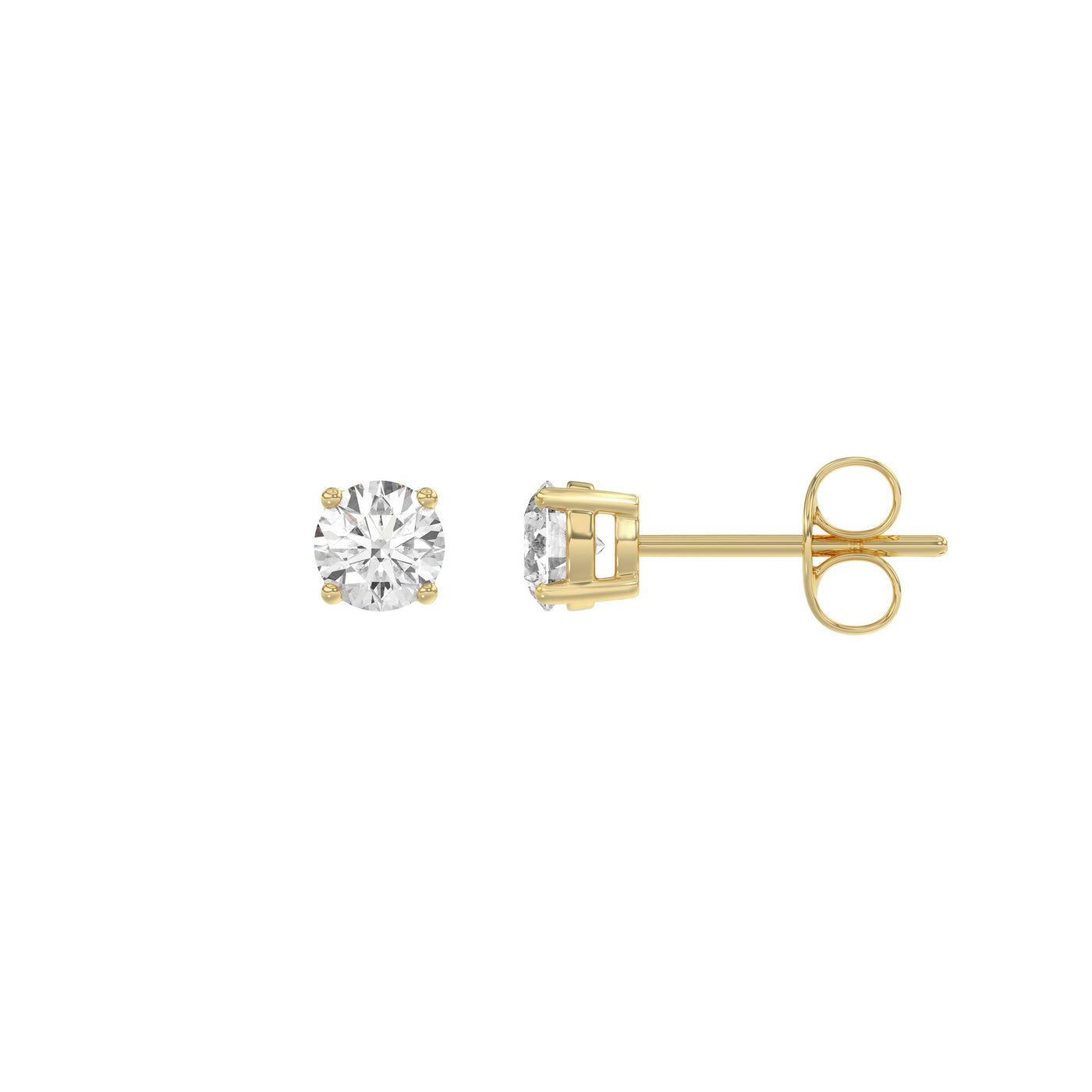 0.5 Carat Round Brilliant Lab Grown Diamond Stud Earrings Yellow Gold flat view