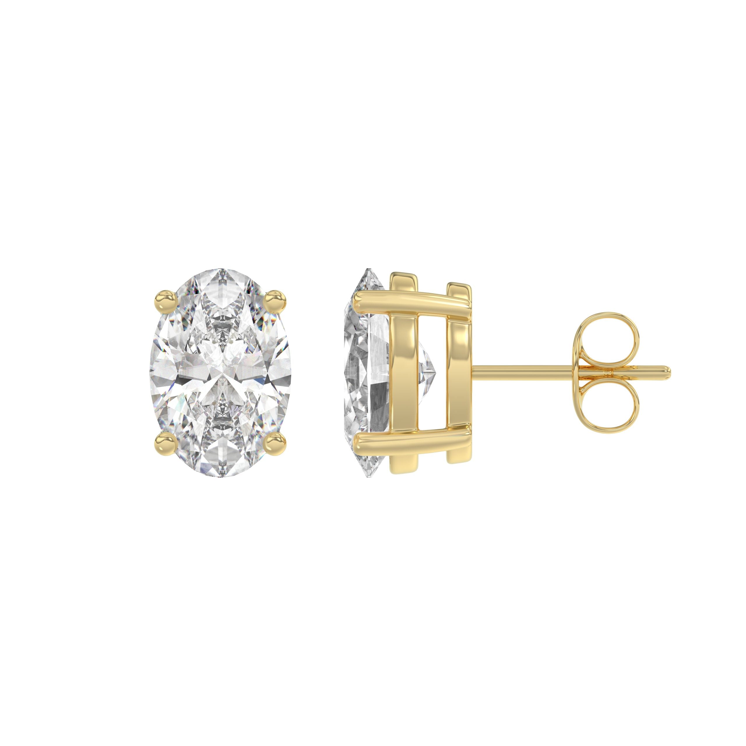 3 Carat Oval Lab Grown Diamond Stud Earrings Yellow Gold flat view