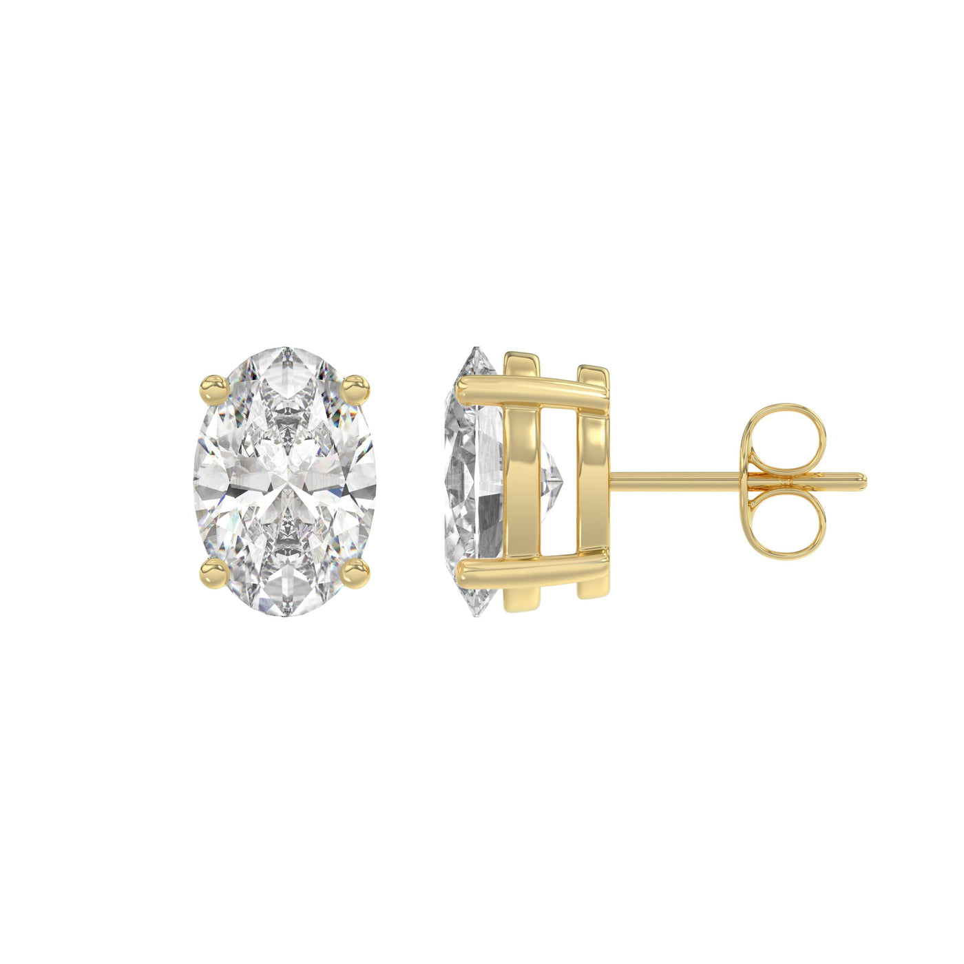 3 Carat Oval Lab Grown Diamond Stud Earrings Yellow Gold flat view