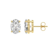 3 Carat Oval Lab Grown Diamond Stud Earrings Yellow Gold flat view