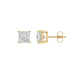 1.5 Carat Princess Lab Grown Diamond Stud Earrings Yellow Gold flat view