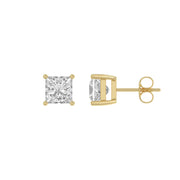 1.5 Carat Princess Lab Grown Diamond Stud Earrings Yellow Gold flat view
