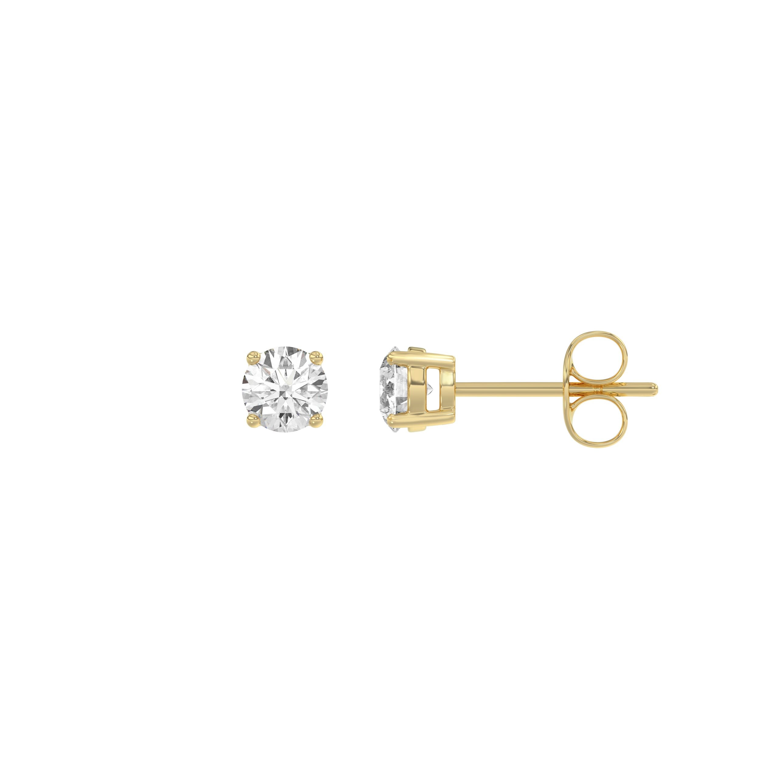 0.25 Carat Round Brilliant Lab Grown Diamond Stud Earrings Yellow Gold flat view