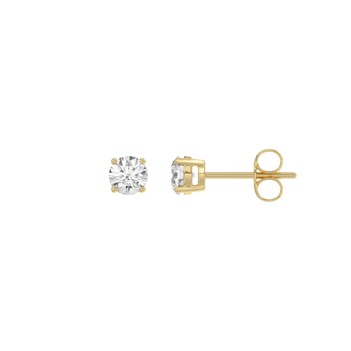 0.25 Carat Round Brilliant Lab Grown Diamond Stud Earrings Yellow Gold flat view