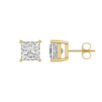 3 Carat Princess Lab Grown Diamond Stud Earrings Yellow Gold flat view