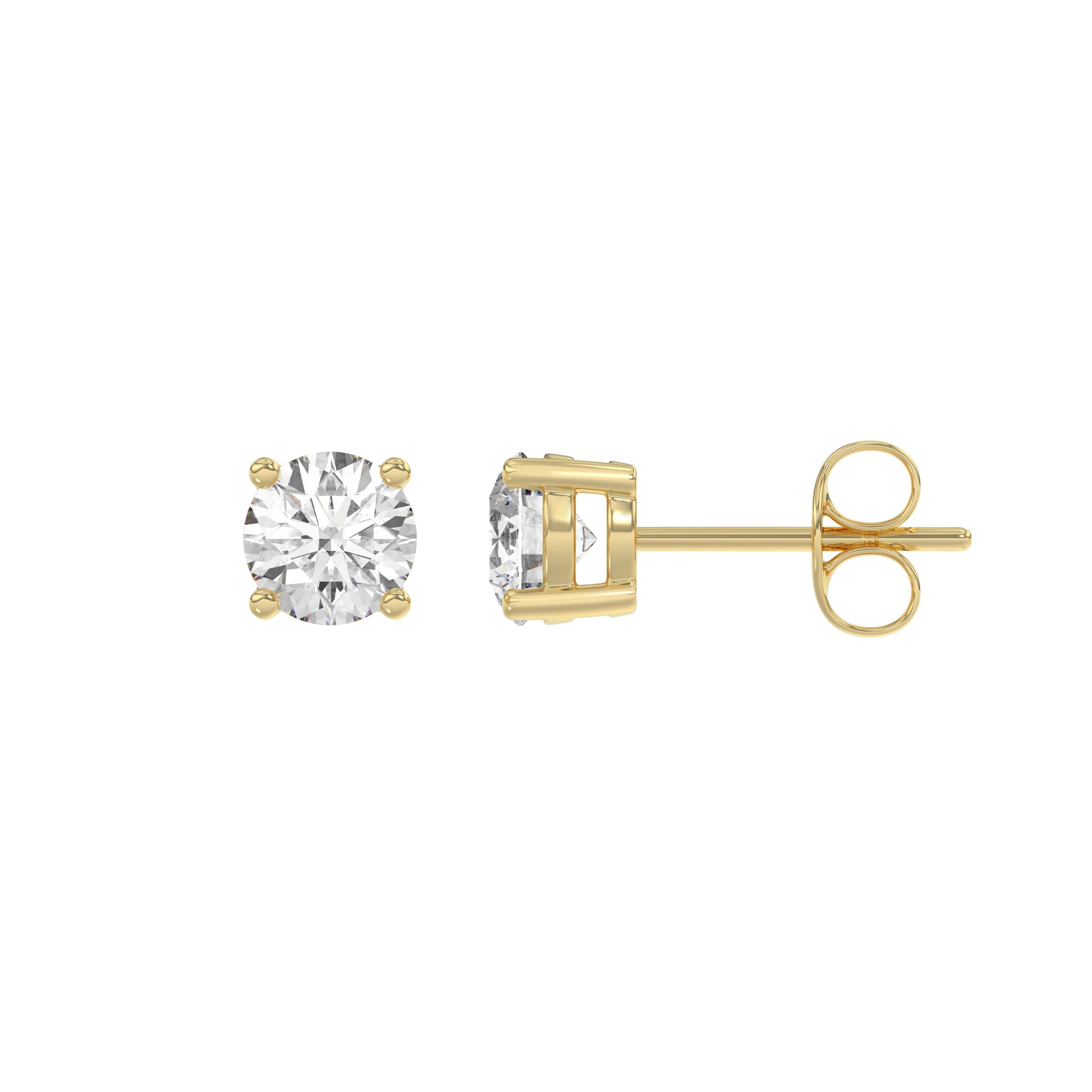 1.5 Carat Round Brilliant Lab Grown Diamond Stud Earrings Yellow Gold flat view