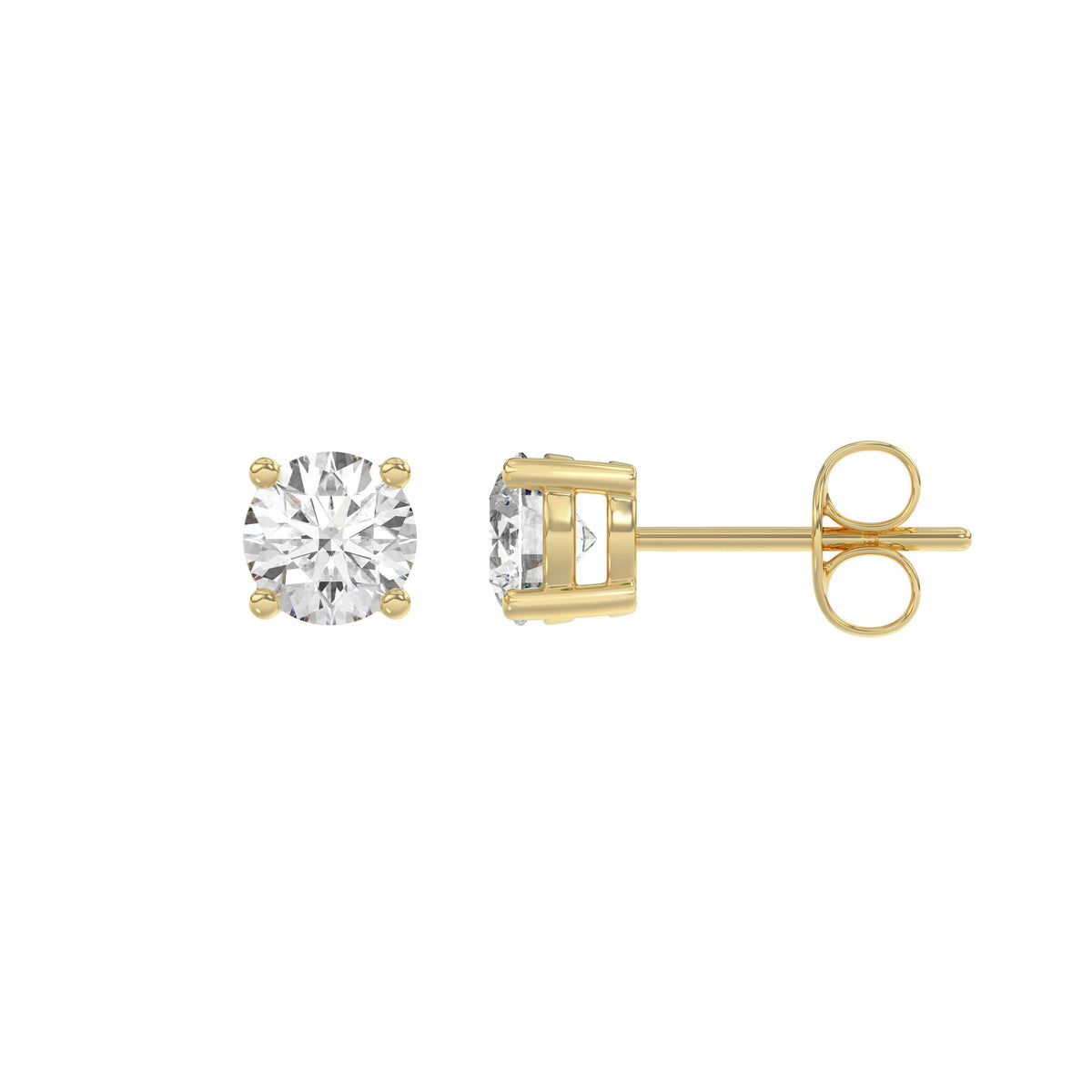 1.5 Carat Round Brilliant Lab Grown Diamond Stud Earrings Yellow Gold flat view