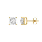 2 Carat Princess Lab Grown Diamond Stud Earrings Yellow Gold flat view