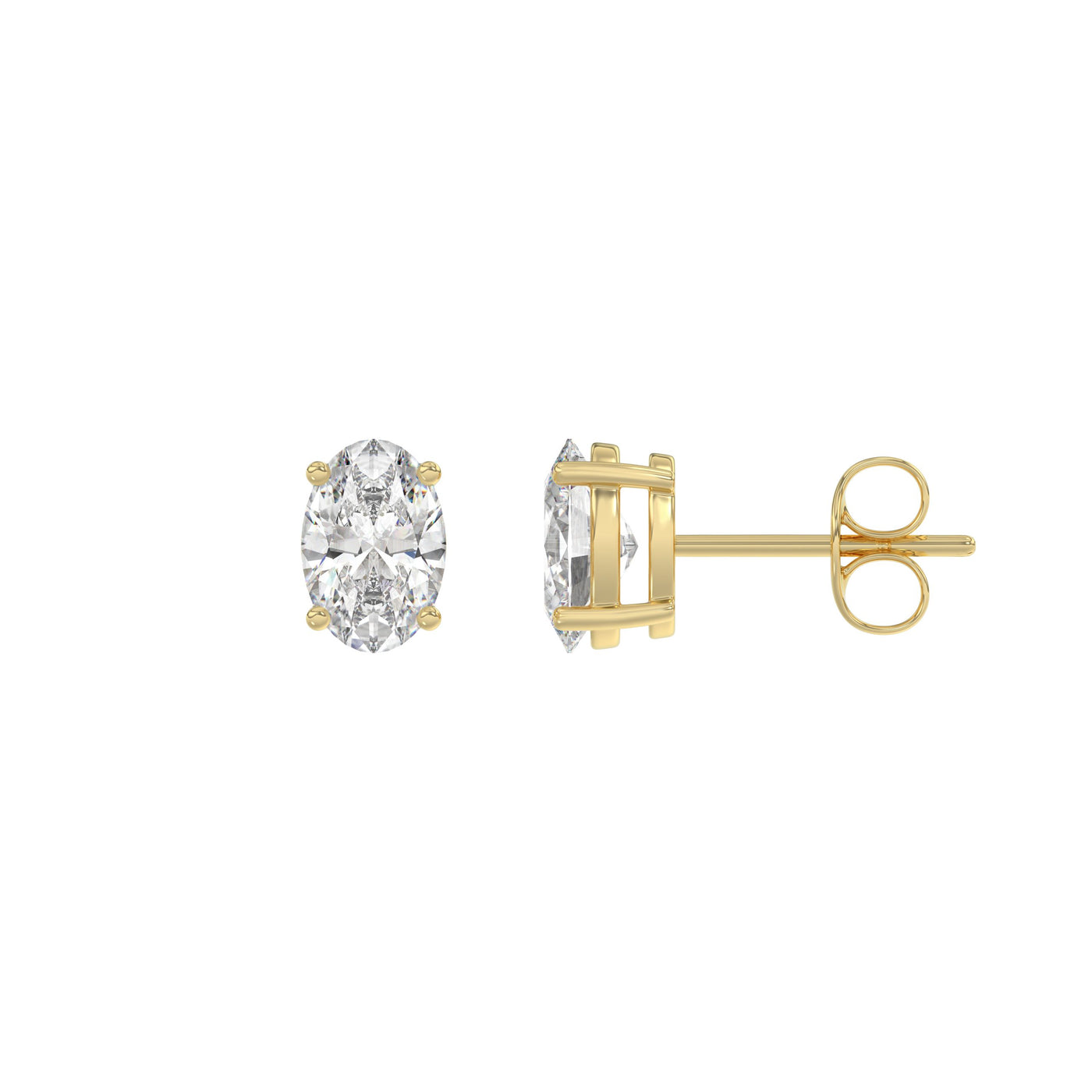 1 Carat Oval Lab Grown Diamond Stud Earrings Yellow Gold flat view