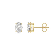 1 Carat Oval Lab Grown Diamond Stud Earrings Yellow Gold flat view