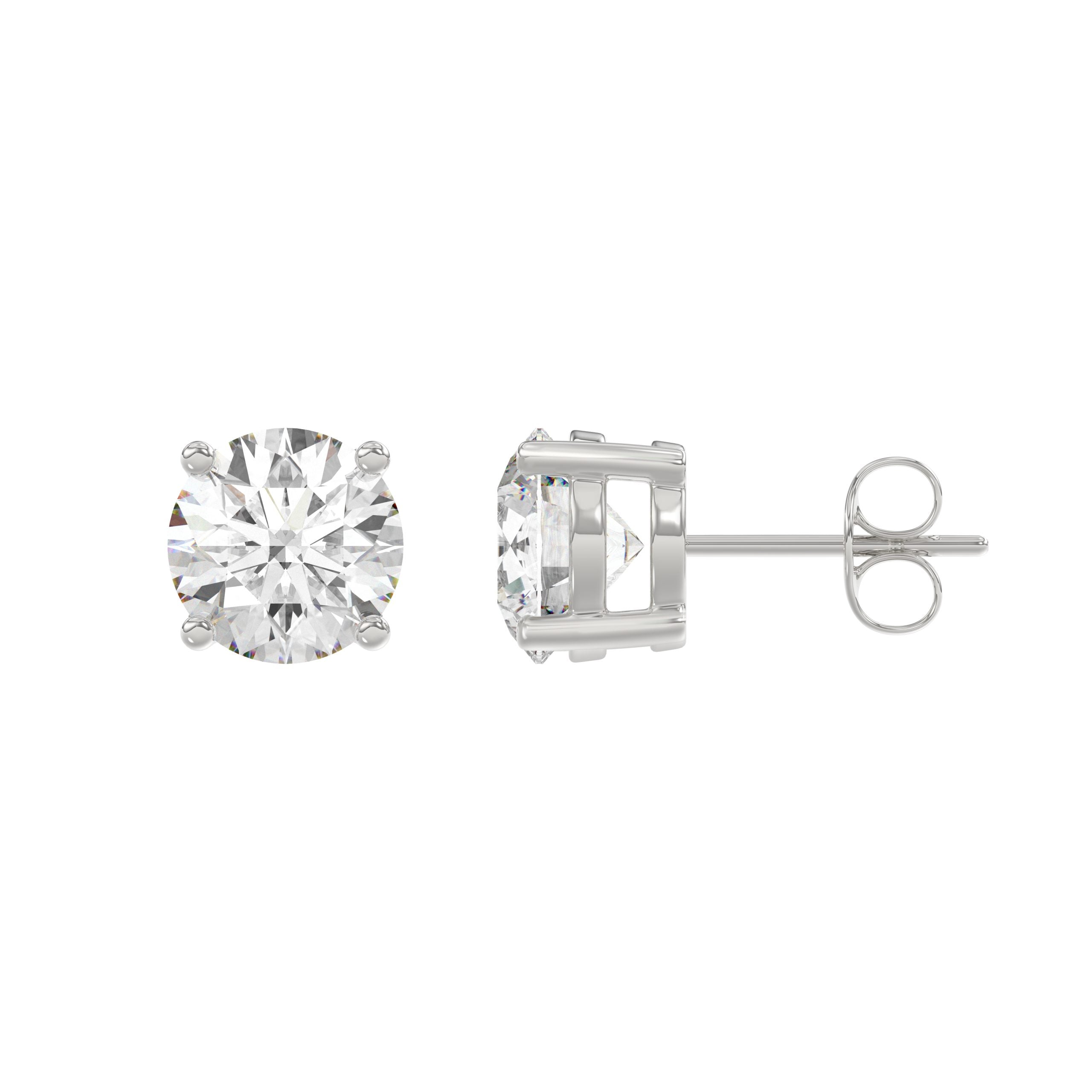 3 Carat Round Brilliant Lab Grown Diamond Stud Earrings White Gold flat view