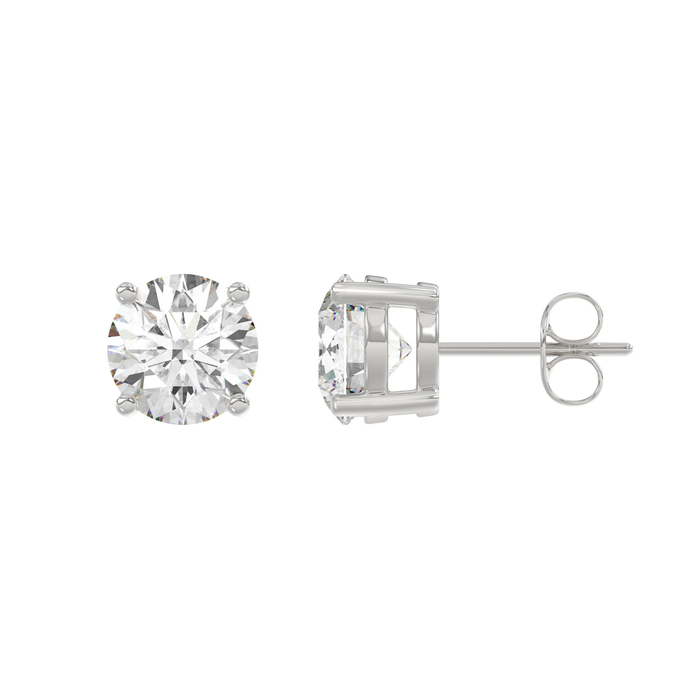 3 Carat Round Brilliant Lab Grown Diamond Stud Earrings White Gold flat view