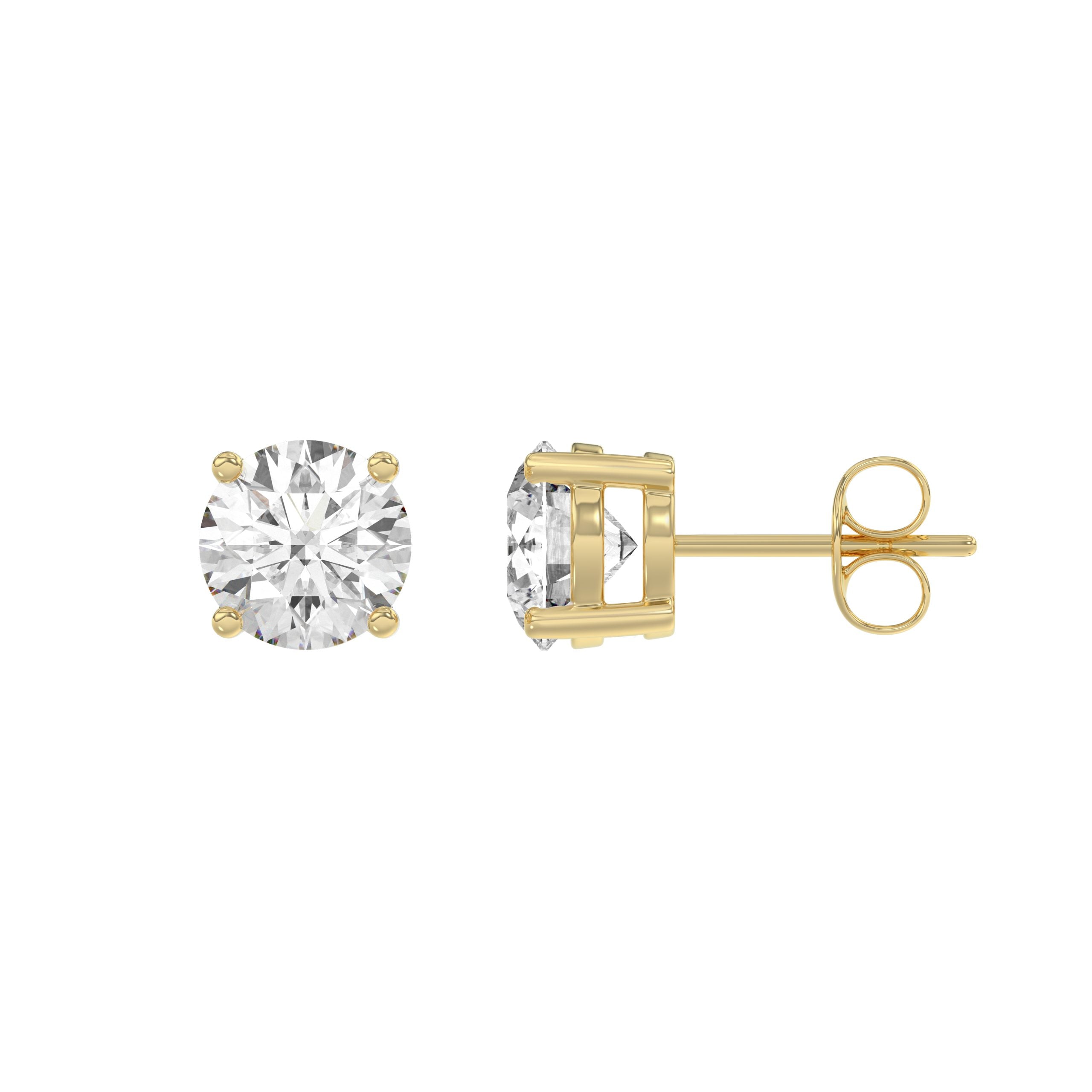 2 Carat Round Brilliant Lab Grown Diamond Stud Earrings Yellow Gold flat view