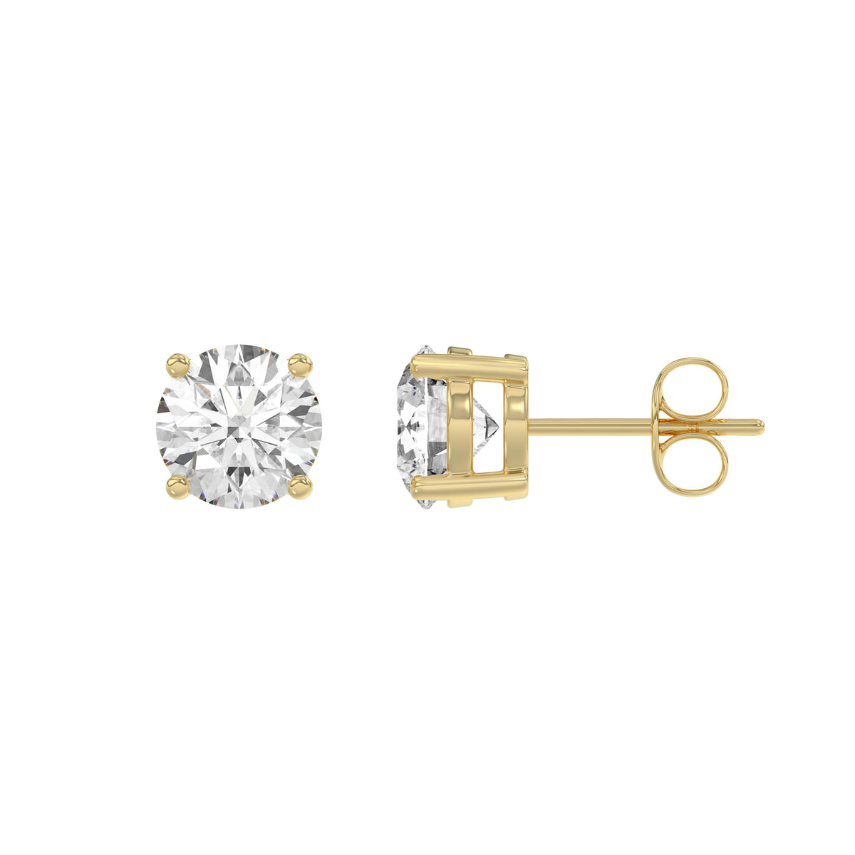 2 Carat Round Brilliant Lab Grown Diamond Stud Earrings Yellow Gold flat view