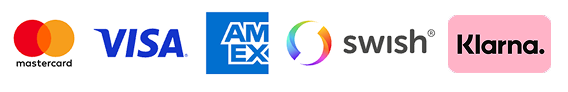 Mastercard, VISA, American Express, Swish, Klarna